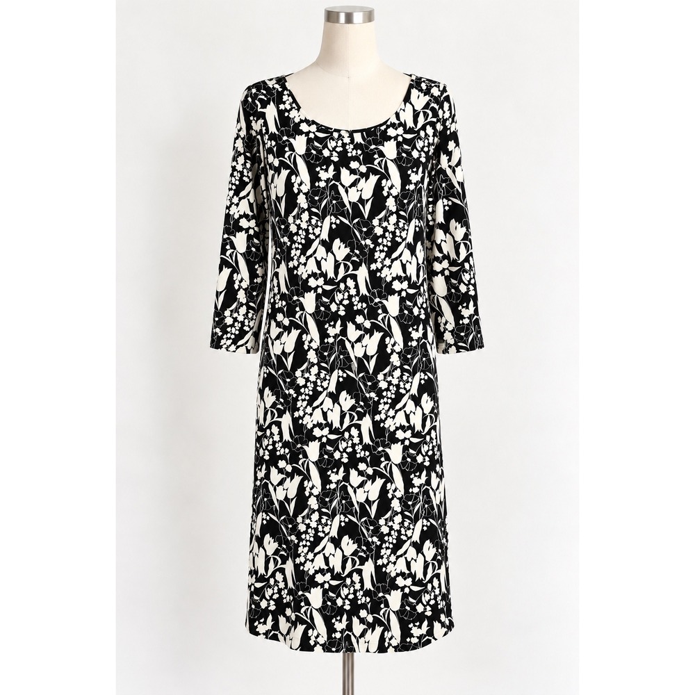 Weekend Max Mara Dress Womens M Black White Floral Tulip Jersey Tie Back Classic